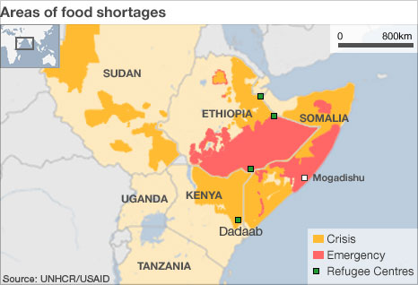 Areas of Food Shortage